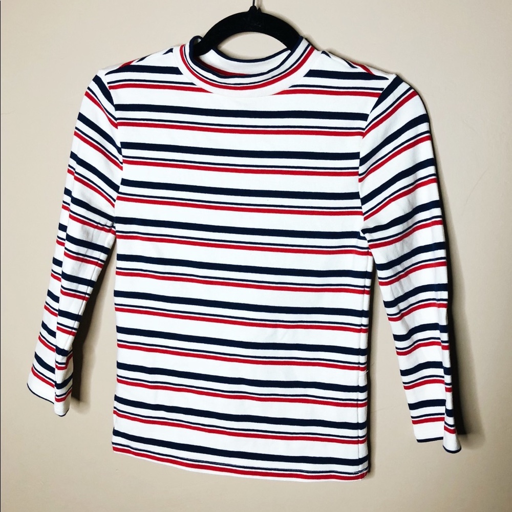 Mock neck stripe top Sz M Red White & Blue Stripe